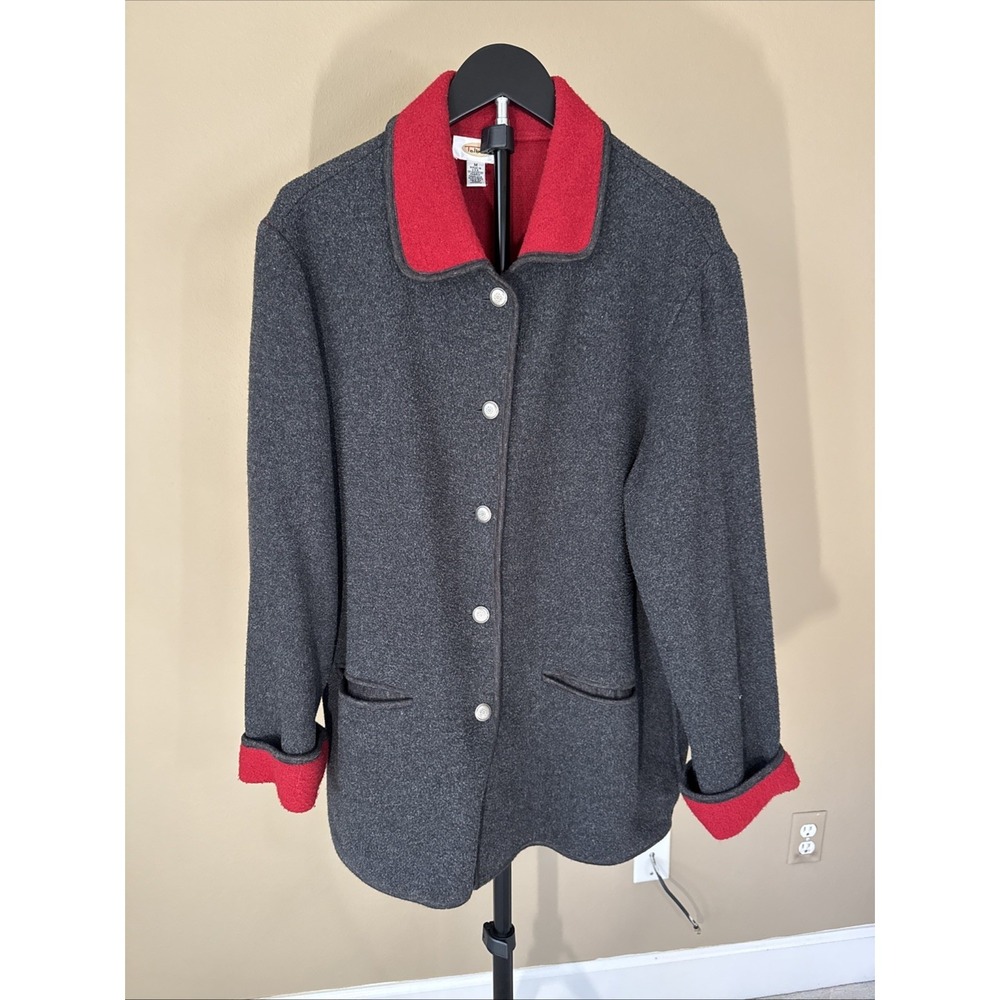 Vintage Talbots Wool Blend Jacket‎ Blazer Women's Size M Gray Red Made In USA